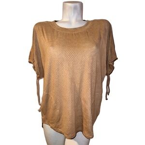 Zenergy by Chico's Tan Laser Cut Perforated Faux Suede Short Sleeve Top Sz S (0)